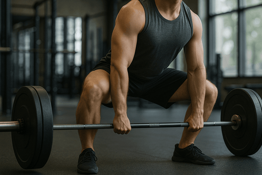 man doet sumo deadlift in sportschool