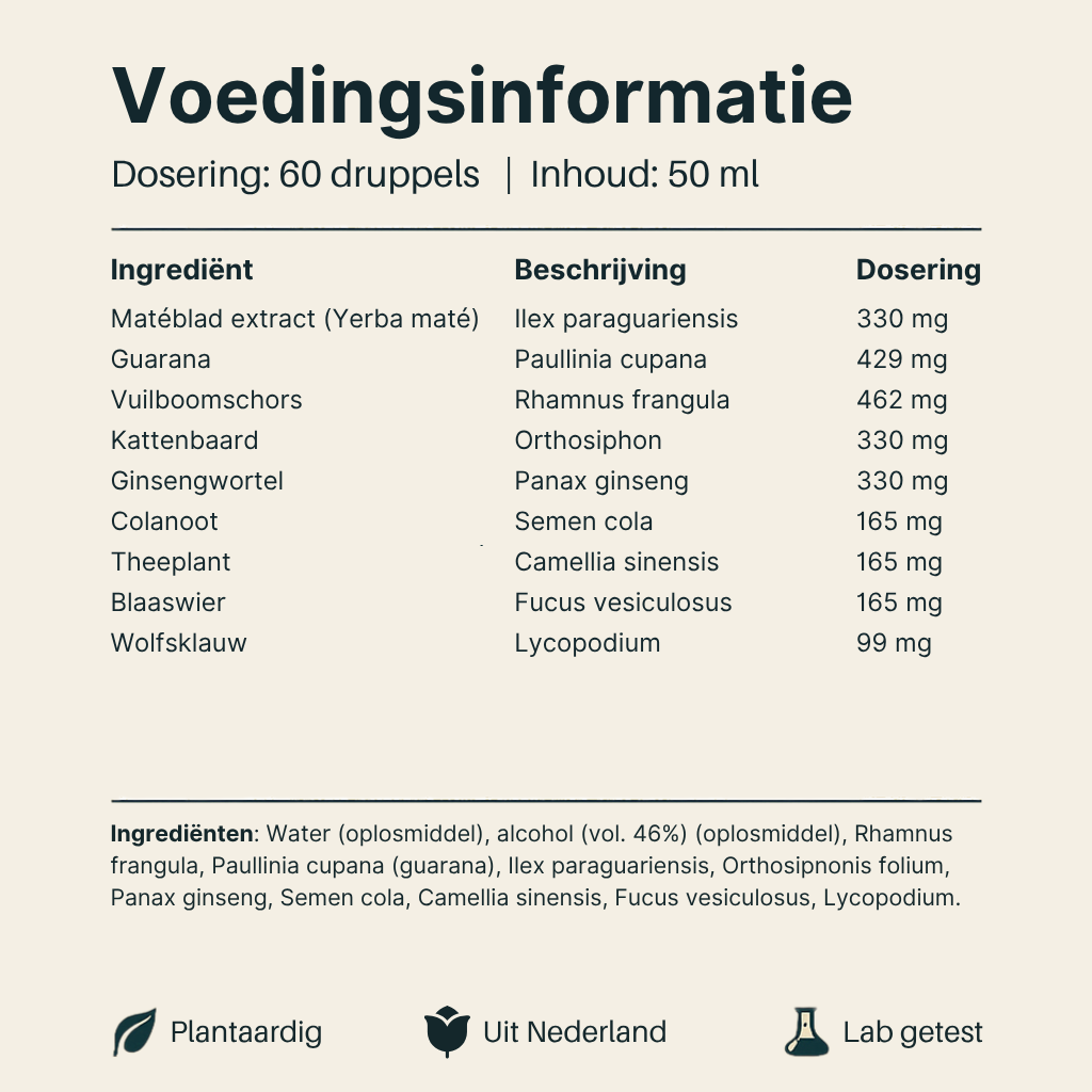 Voedingsinformatie Afslank Druppels Vital Nutrition