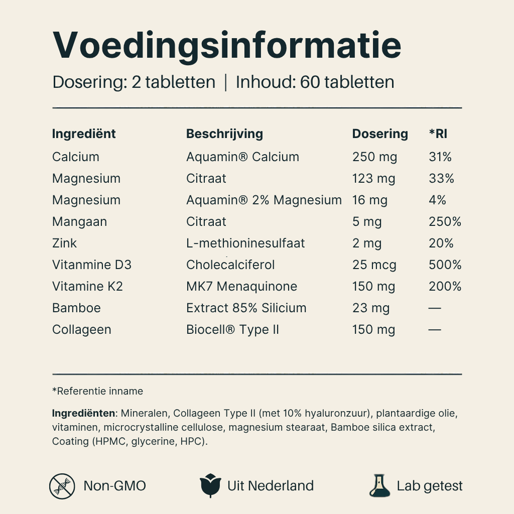 Voedingsinformatie Calcium Complex van Vital Nutrition