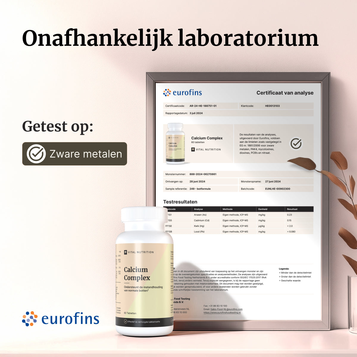 Certificaat van analyse - Vital Nutrition Calcium Complex