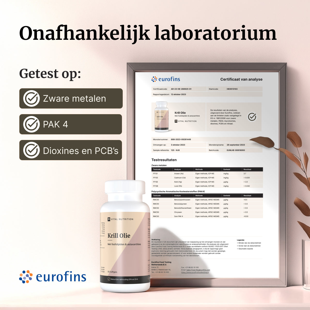 Certificaat van analyse - Vital Nutrition Krillolie