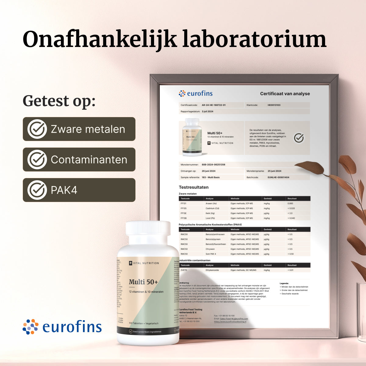 Certificaat van analyse - Vital Nutrition Multi 50+