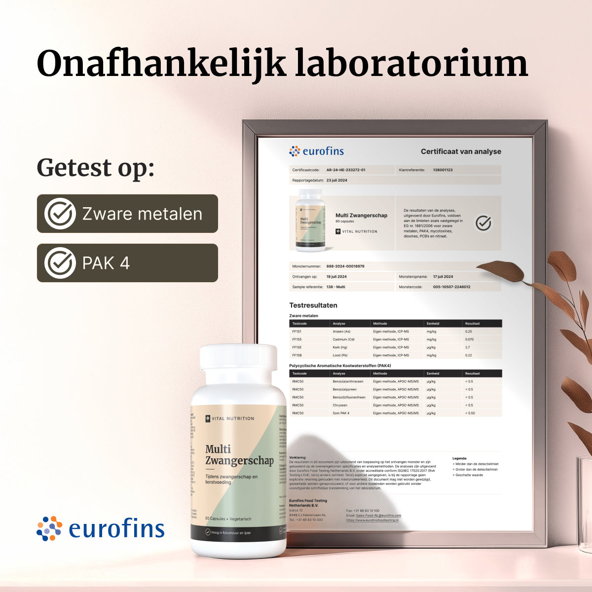 Certificaat van analyse - Vital Nutrition Multi Zwangerschap