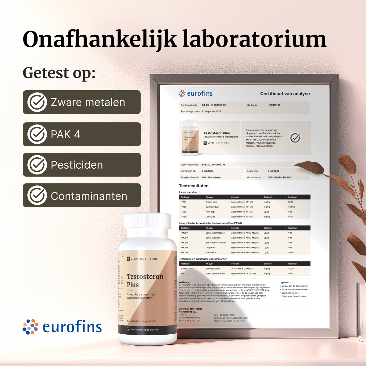 Certificaat van analyse - Vital Nutrition Testosteron Plus