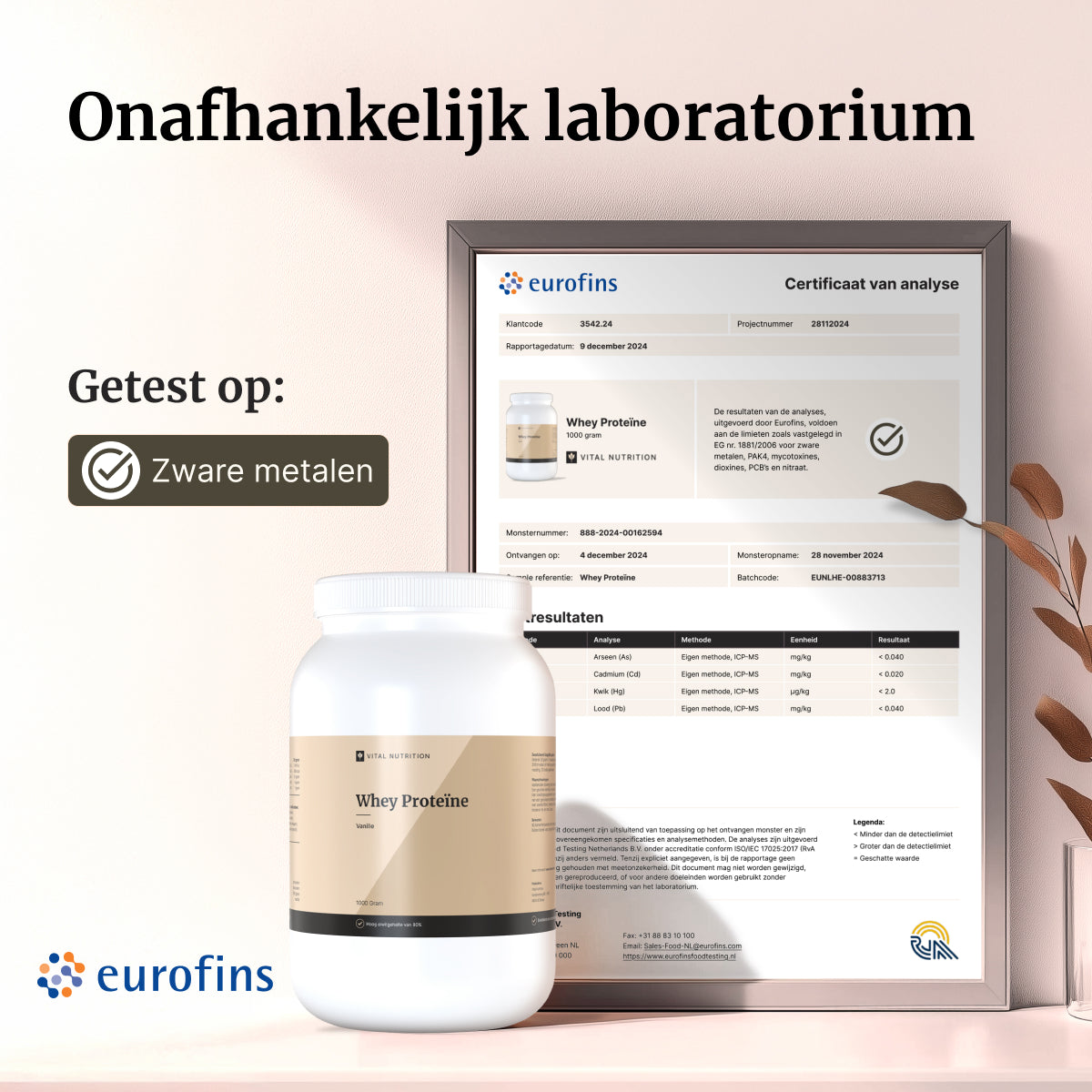Certificaat van analyse - Vital Nutrition Whey Proteïne
