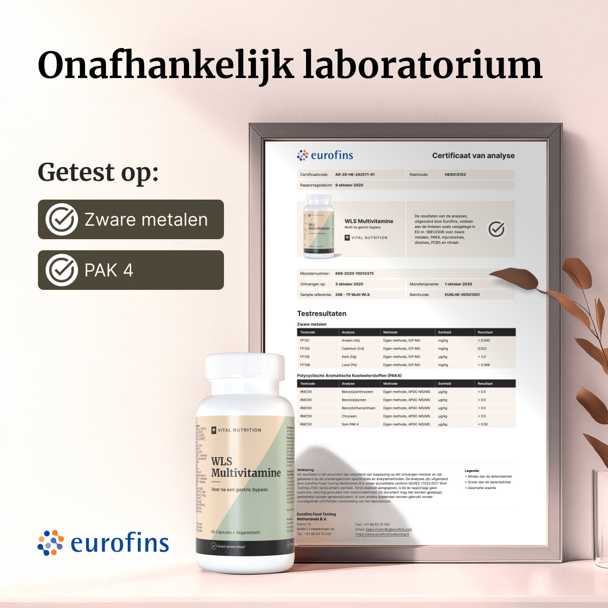 Certificaat van analyse - Vital Nutrition WLS Multivitamine