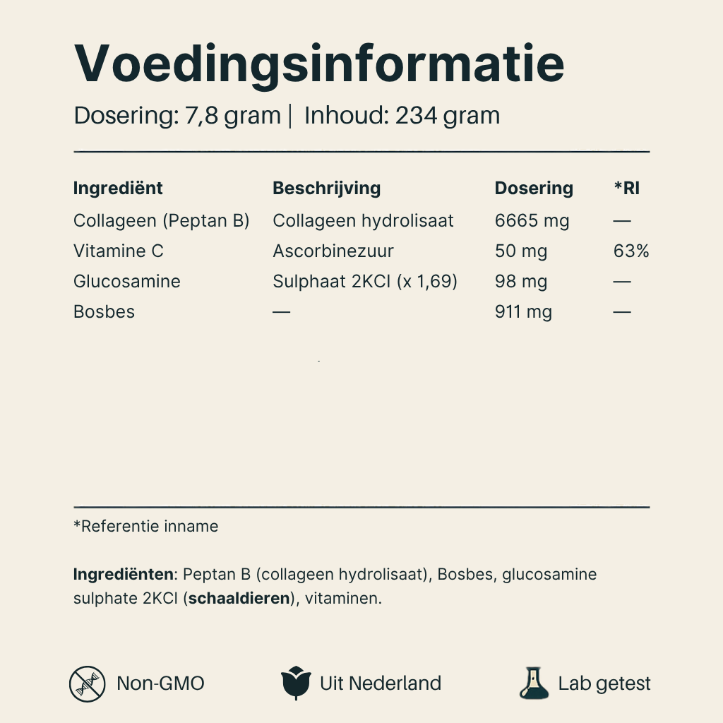 Voedingsinformatie Collageen Poeder Peptan van Vital Nutrition