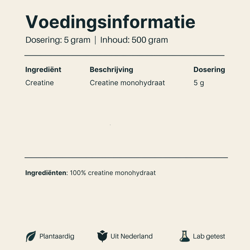Voedingsinformatie Creatine Monhydraat van Vital Nutrition