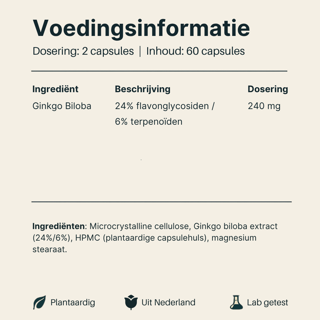 Voedingsinformatie Ginkgo Biloba van Vital Nutrition