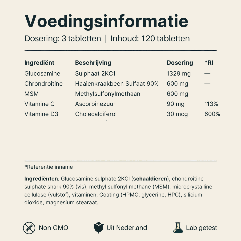 Voedingsinformatie Glucosamine Complex Vital Nutrition