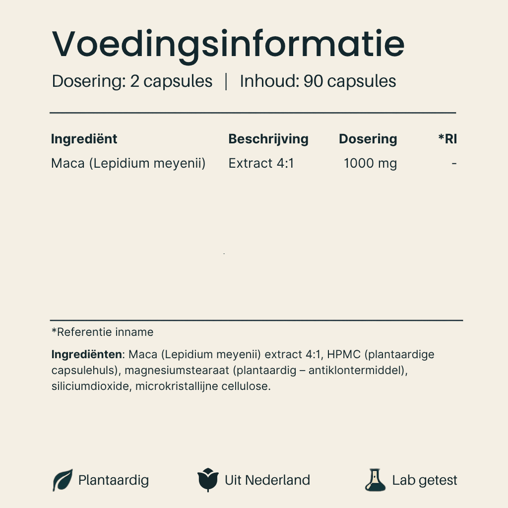 Voedingsinformatie maca van Vital Nutrition