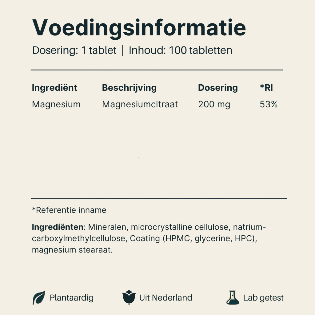 Voedingsinformatie Magnesium Citraat Vital Nutrition
