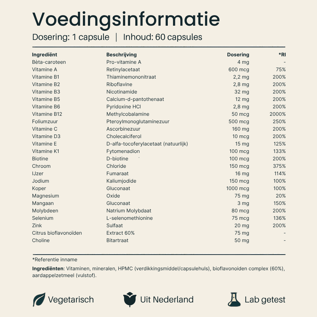 voedingsinformatie Multi Zwangerschap van Vital Nutrition