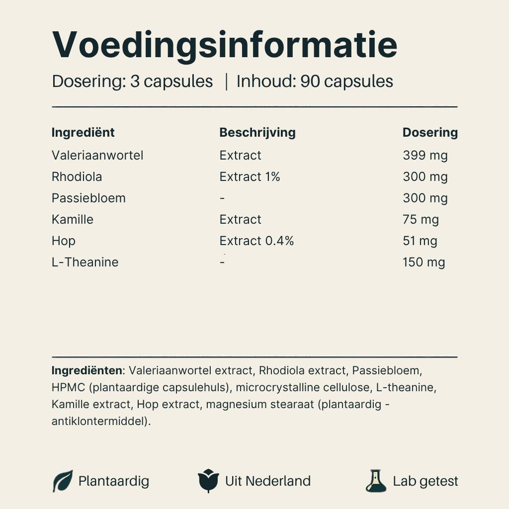 Voedingsinformatie Ontspan Complex Vital Nutrition