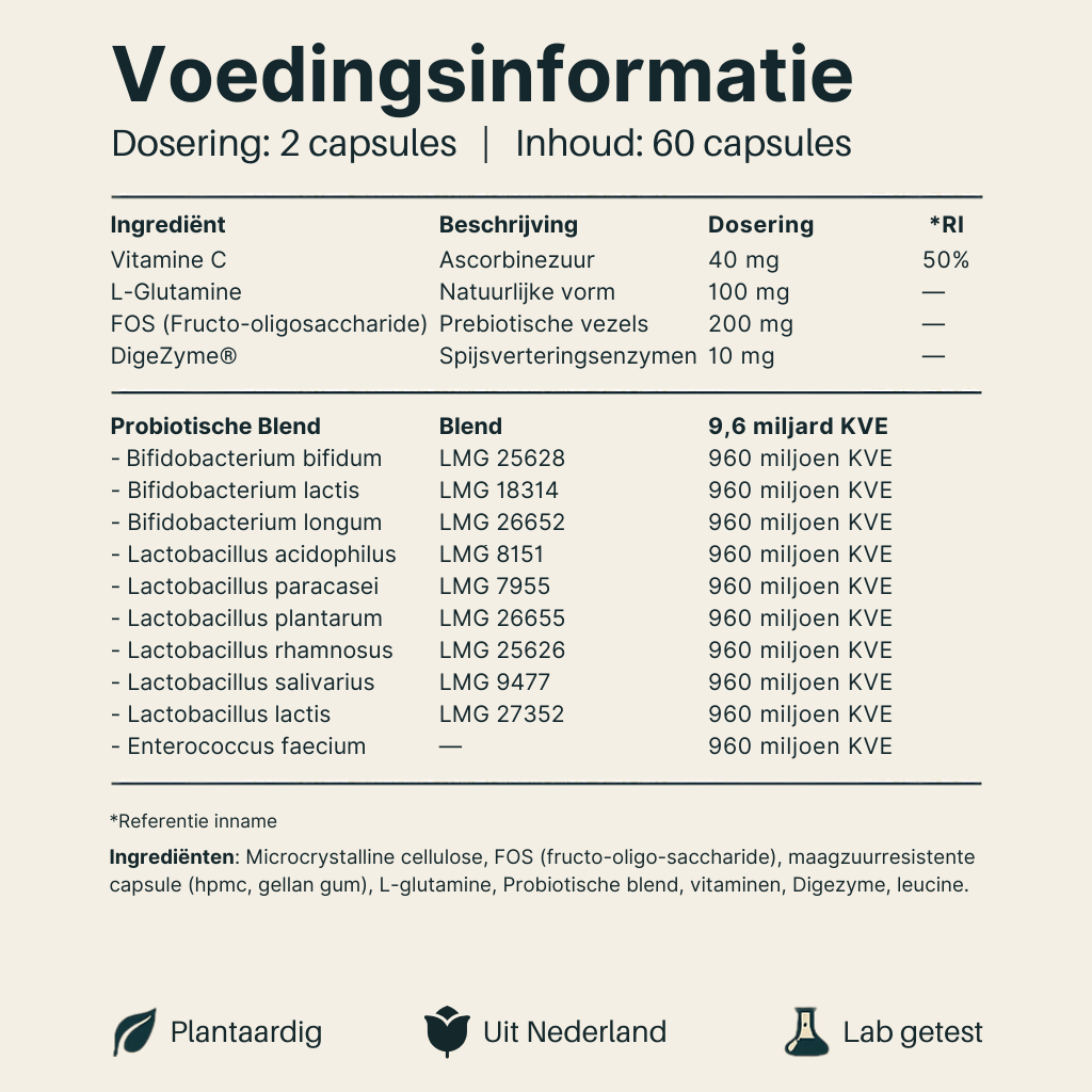 Voedingsinformatie Probiotica van Vital Nutrition