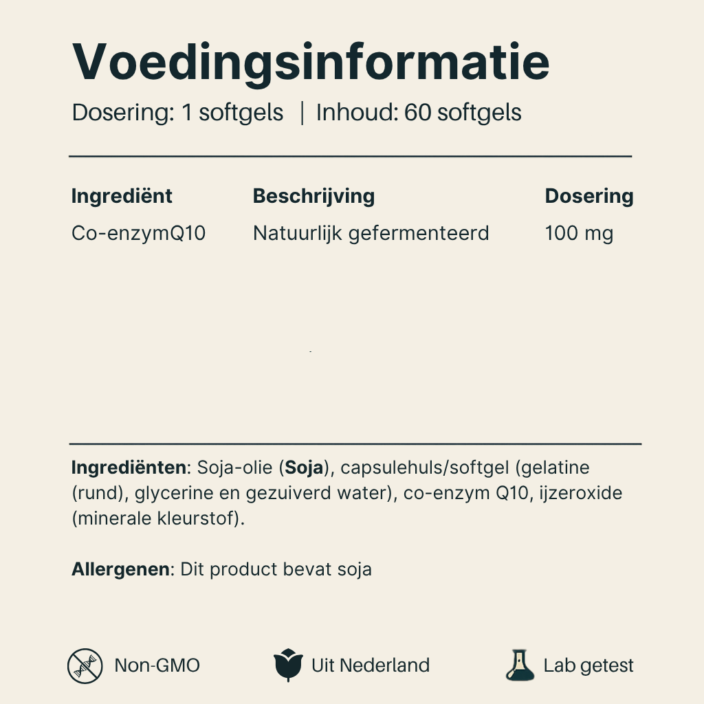 Voedingsinformatie Q10 Vital Nutrition