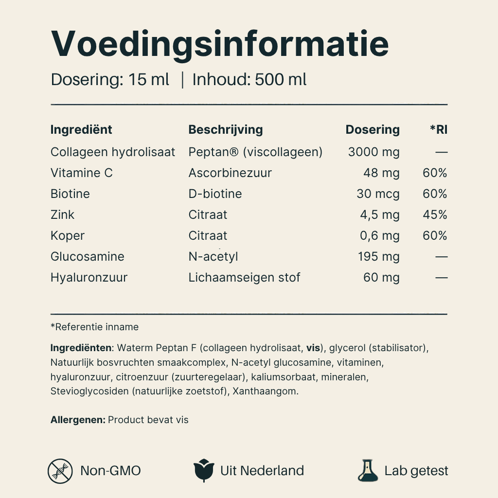 Voedingsinformatie Viscollageen Peptan van Vital Nutrition