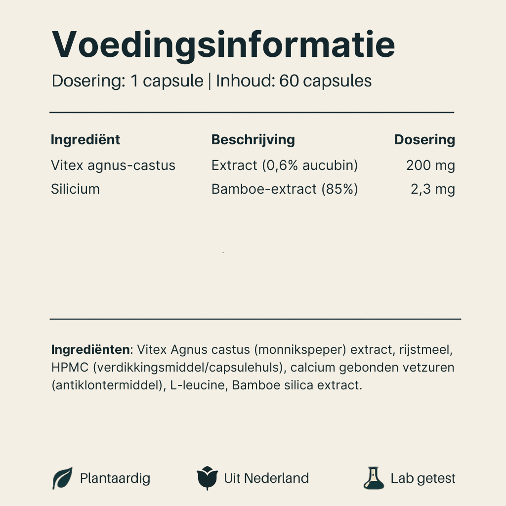 Voedingsinformatie van Vital Nutrition Vitex Agnus castus