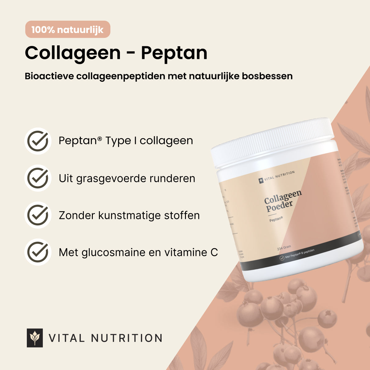 Productvoordelen van Vital Nutrition Collageen Poeder - Peptan