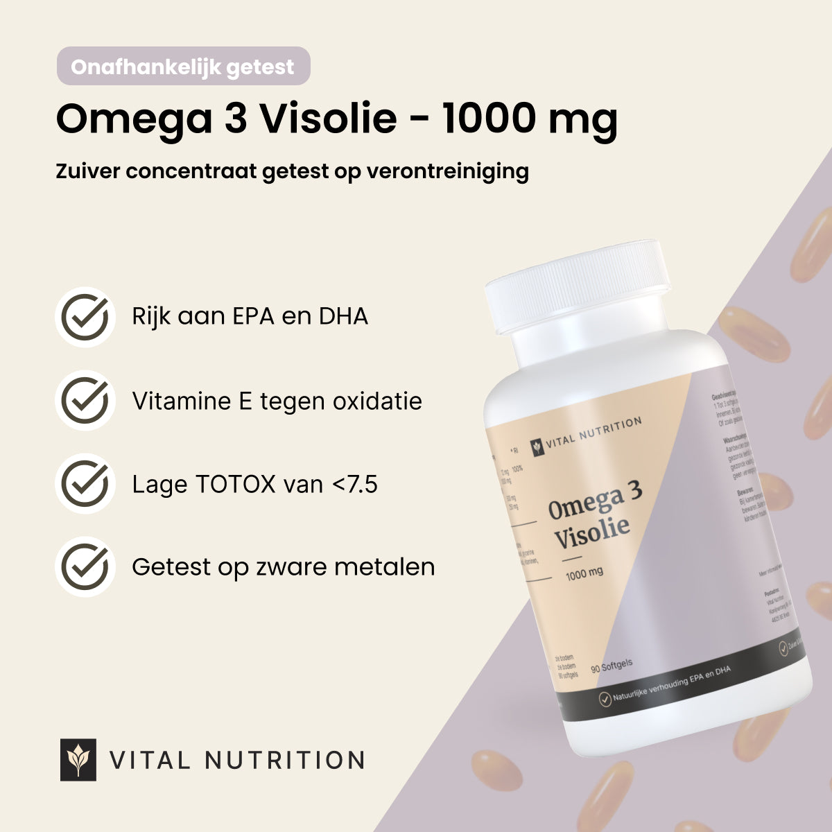 Productvoordelen van Vital Nutrition Omega 3 Visolie - 1000 mg