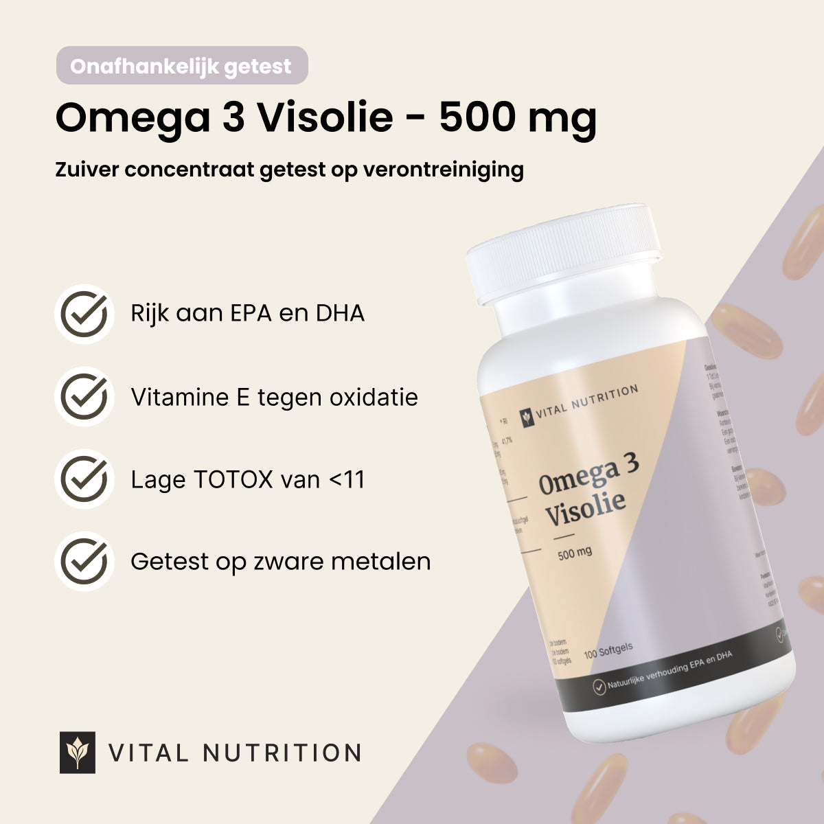 Productvoordelen van Vital Nutrition Omega 3 Visolie - 500 mg