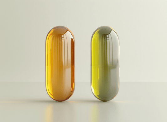 Algenolie en visolie softgel naast elkaar