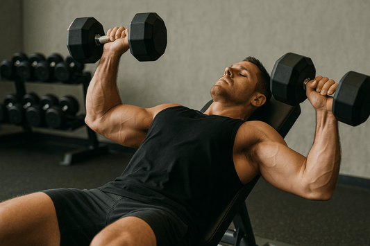 Man doet incline dumbbell press in sportschool
