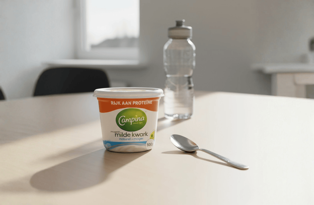 Bak Campina Franse kwark op tafel met lepel