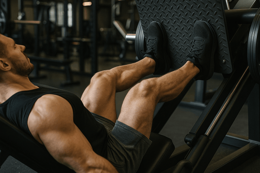 Man traint op leg press machine in sportschool