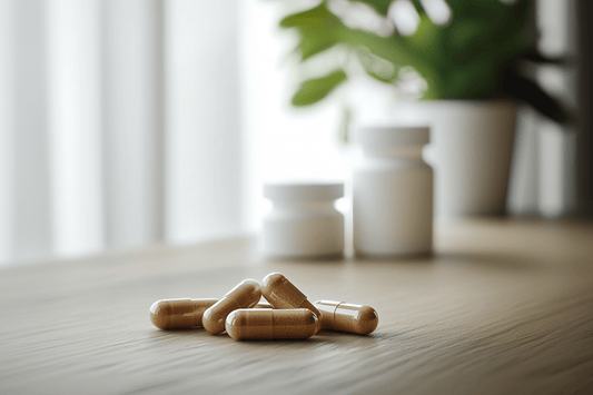Multivitamine supplementen en capsules op tafel