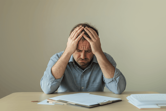 Overprikkelde man die er gestresst uitziet