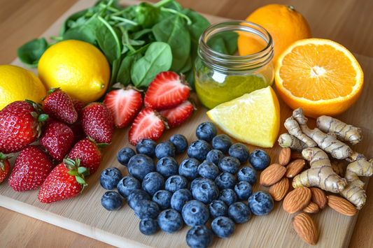 Snijplank met voeding rijk aan antioxidanten