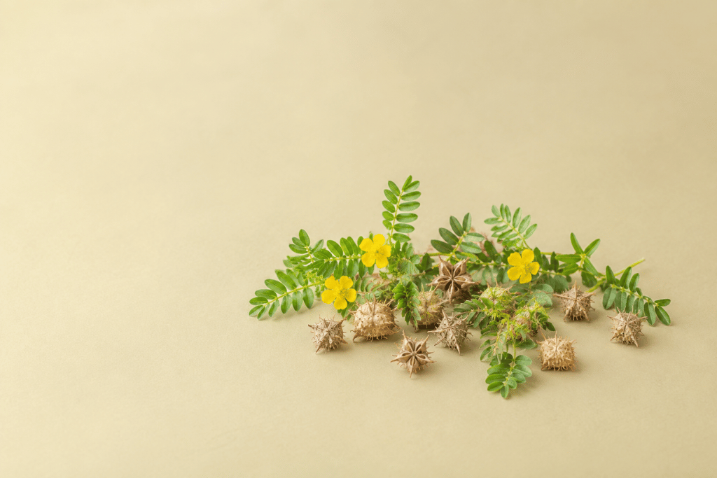 Tribulus Terrestris op gekleurde achtergrond
