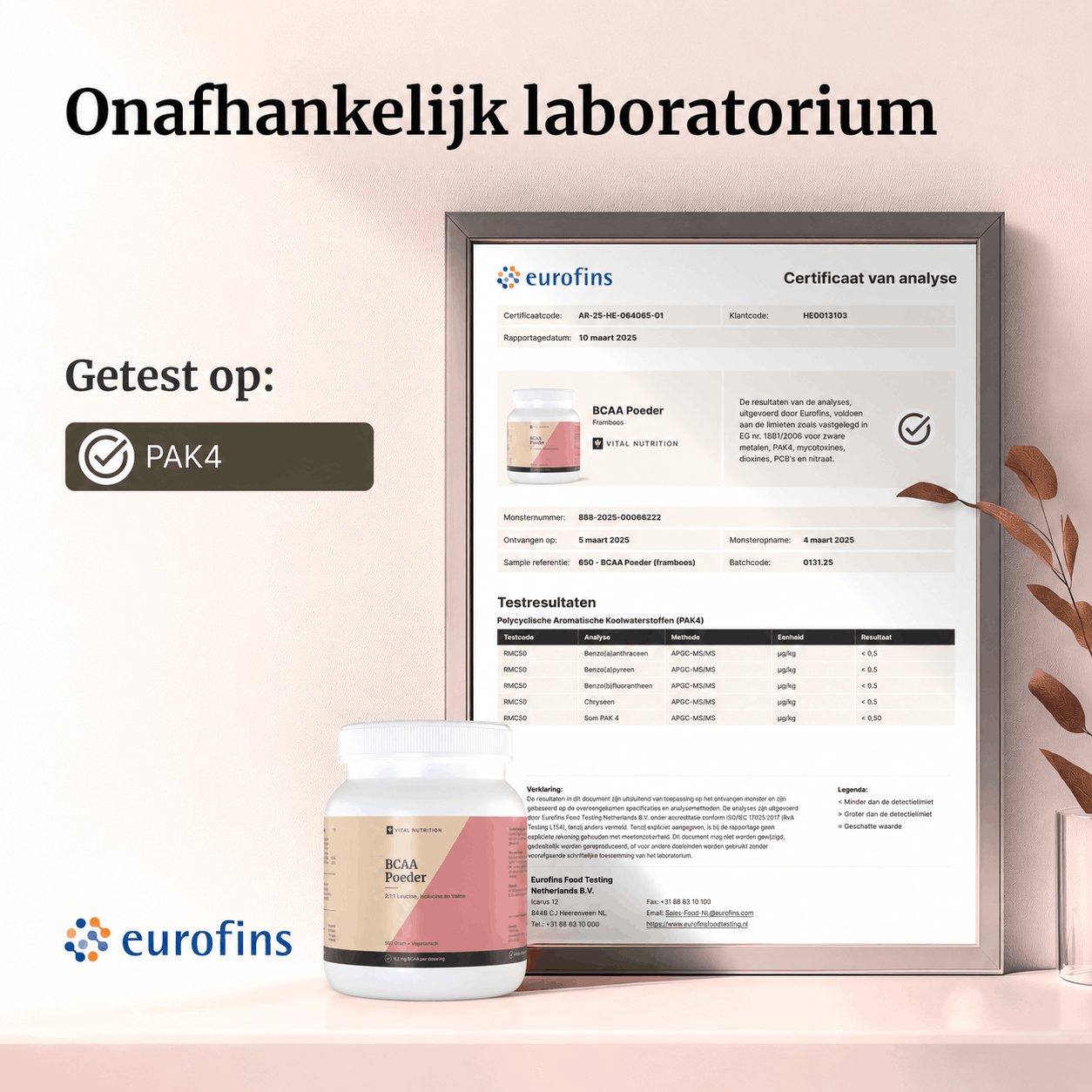 Certificaat van analyse - Vital Nutrition BCAA Poeder