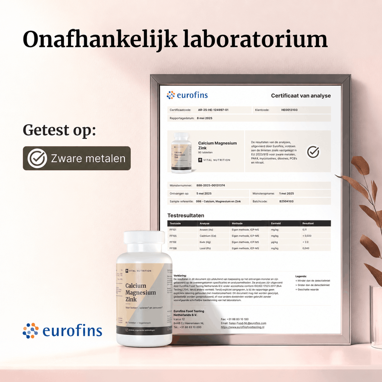 Certificaat van analyse - Vital Nutrition Calcium Magnesium Zink
