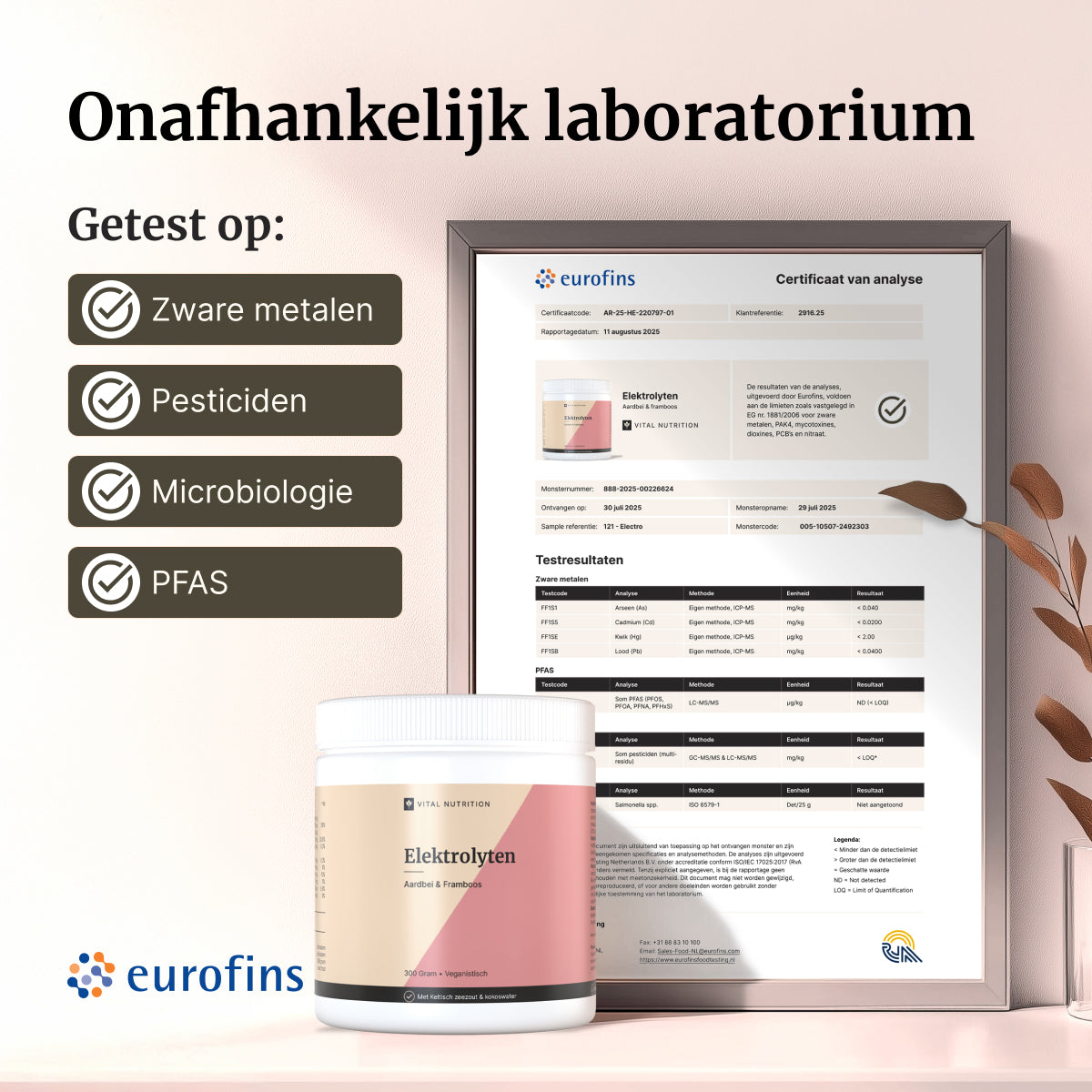 Certificaat van analyse - Vital Nutrition Elektrolyten