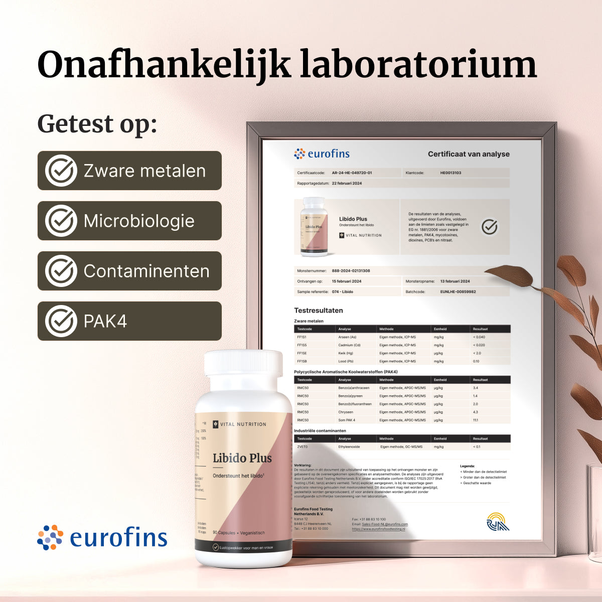 Certificaat van analyse - Vital Nutrition Libido Plus