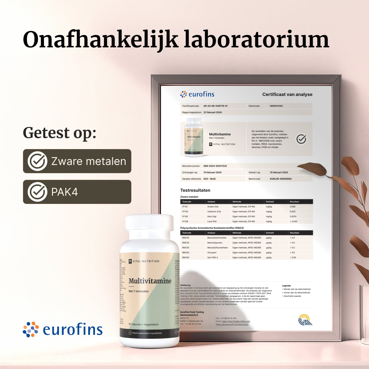 Certificaat van analyse - Vital Nutrition Multivitamine