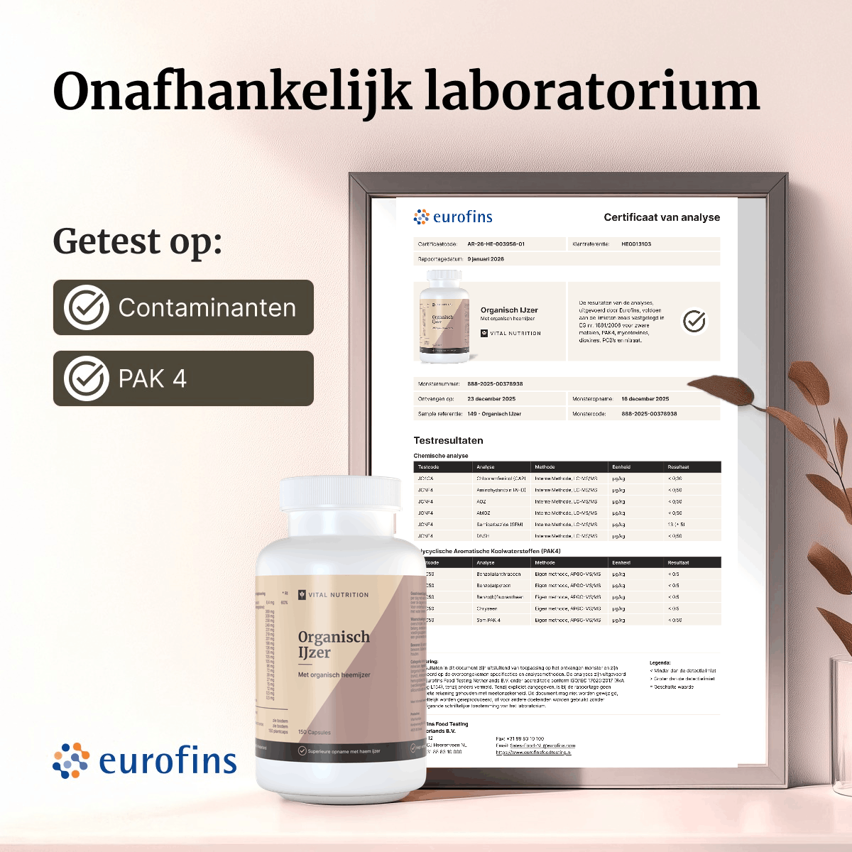 Certificaat van analyse - Vital Nutrition Organisch IJzer