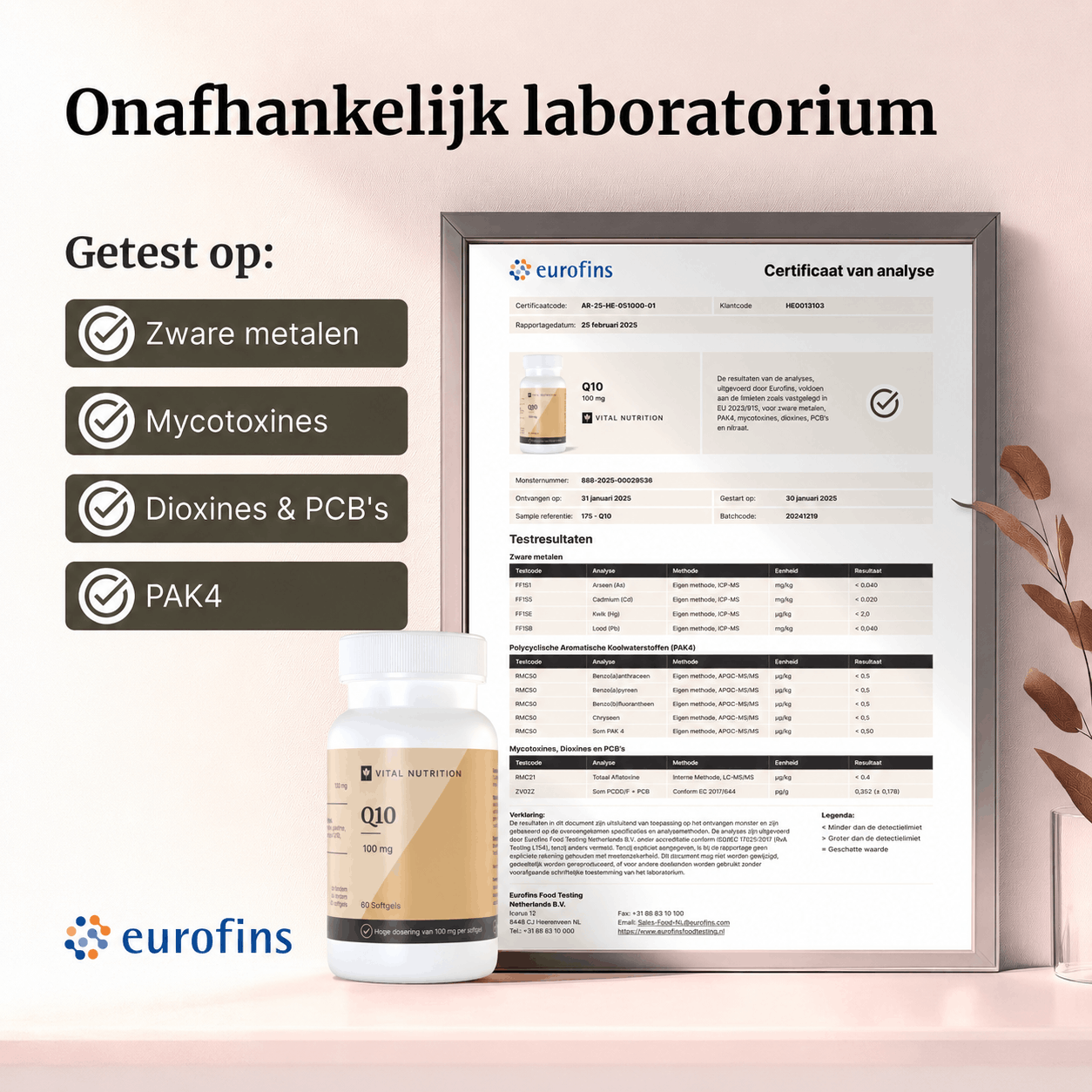 Certificaat van analyse - Vital Nutrition Q10