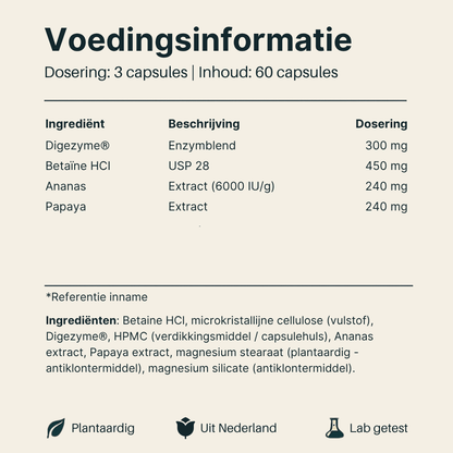 Voedingsinformatie van Vital Nutrition Enzymen Complex
