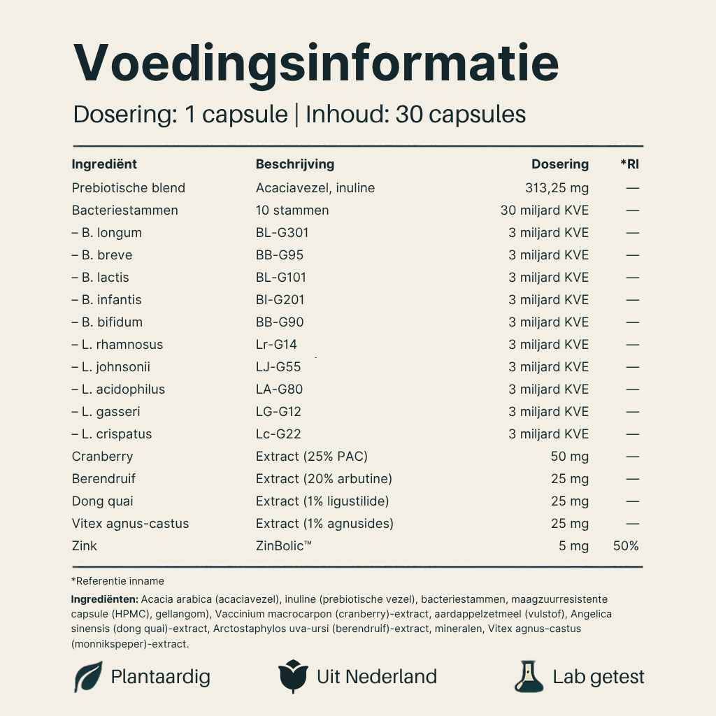 Voedingsinformatie van Vital Nutrition Flora Femina