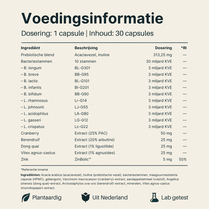 Voedingsinformatie van Vital Nutrition Flora Femina
