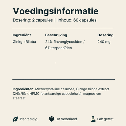 Voedingsinformatie Ginkgo Biloba van Vital Nutrition