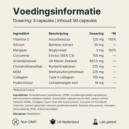 Voedingsinformatie van Vital Nutrition Groenlipmossel Complex