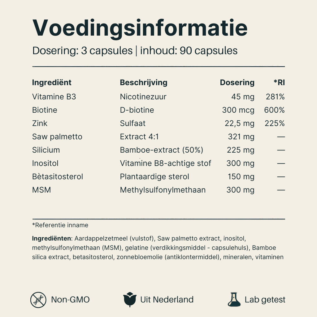 Voedingsinformatie van Vital Nutrition Haar Complex Man
