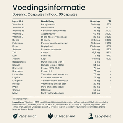 Voedingsinformatie van Vital Nutrition Haar Complex Vrouw