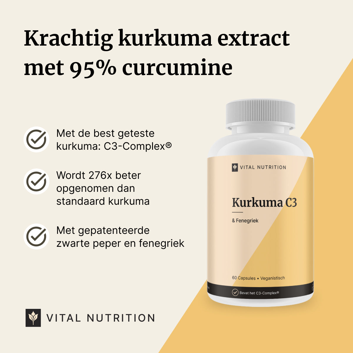 Beschrijving van de voordelen van Kurkuma C3 van Vital Nutrition