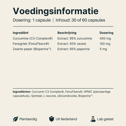 Voedingsinformatie Kurkuma C3 van Vital nutrition