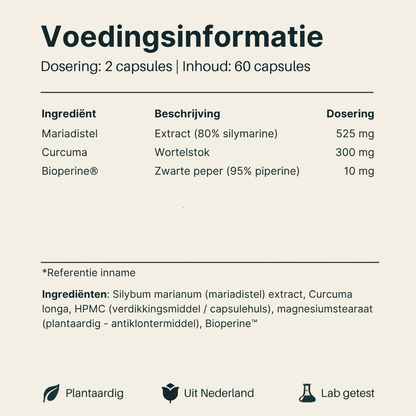 Voedingsinformatie van Vital Nutrition Lever Complex